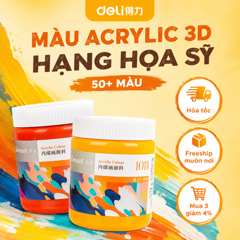 [MUA 3 GIẢM 30%] Màu Nước Acrylic 3D 300ml Deli Dmast Custom Vẽ Giáy, Áo, Tranh Tường, Gốm Sứ, Gỗ, B