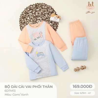 Bộ dài tay cài vai mỏng mặc 4 mùa Littlelove ( Vải mềm, mịn, co dãn và thấm hút tốt) size từ 6/9M -4Y (6DTM13)