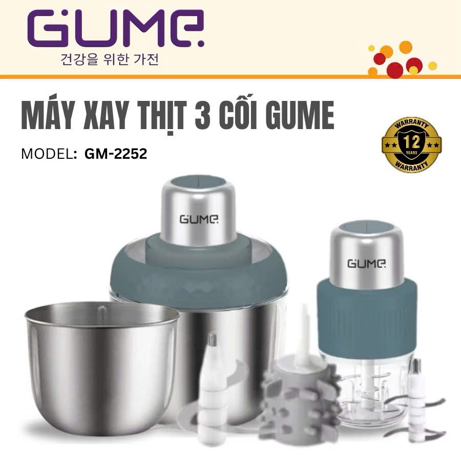 Máy Xay Đa Năng GUME GM-2252 – 500W, 3 Cối, Inox 304, Cối 2.5L