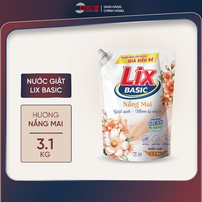 [SVIP] Nước Giặt Lix Basic Túi 3.1KG Hương Sương Mai/Nắng Mai Lưu Hương Nhẹ Nhàng - Lixco Việt Nam