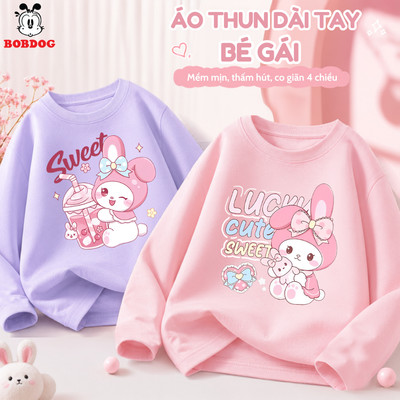 Áo thun dài tay bé gái BOBDOG BST Thỏ cute cổ tròn chất liệu cotton mềm mịn co giãn cho bé