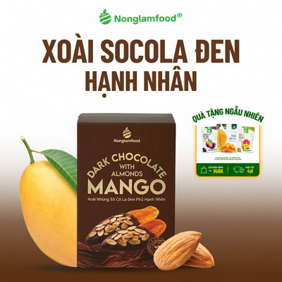 Xoài Sấy Dẻo Nhúng Socola Đen Phủ Hạnh Nhân NONGLAMFOOD Trái Cây Sấy, Đồ Ăn Vặt Hộp 120g