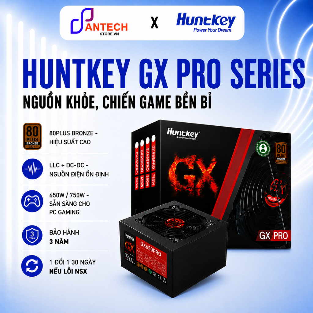 Nguồn Máy Tính Huntkey GX650PRO GX750PRO 650W 750W 80 Plus Bronze Gaming PSU ATX - BH 3 Năm