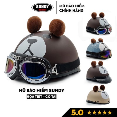 Mũ bảo hiểm nửa đầu 1/2 chính hãng SUNDY Helmets, họa tiết thời trang, có tai cá tính, kèm kính UV, Phi Công