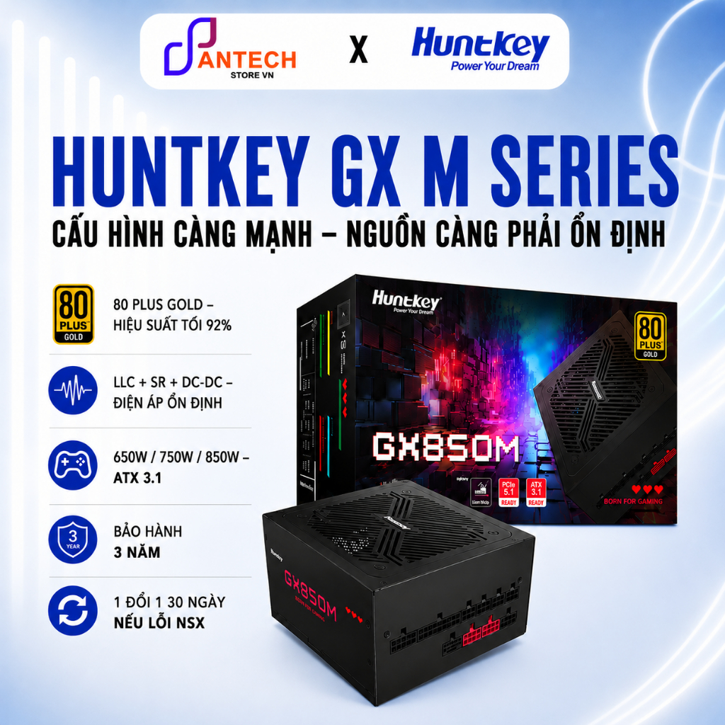 Nguồn Máy Tính Huntkey GX650M GX750M GX850M 650W 750W 850W 80 Plus Gold Gaming PSU ATX - BH 3 Năm