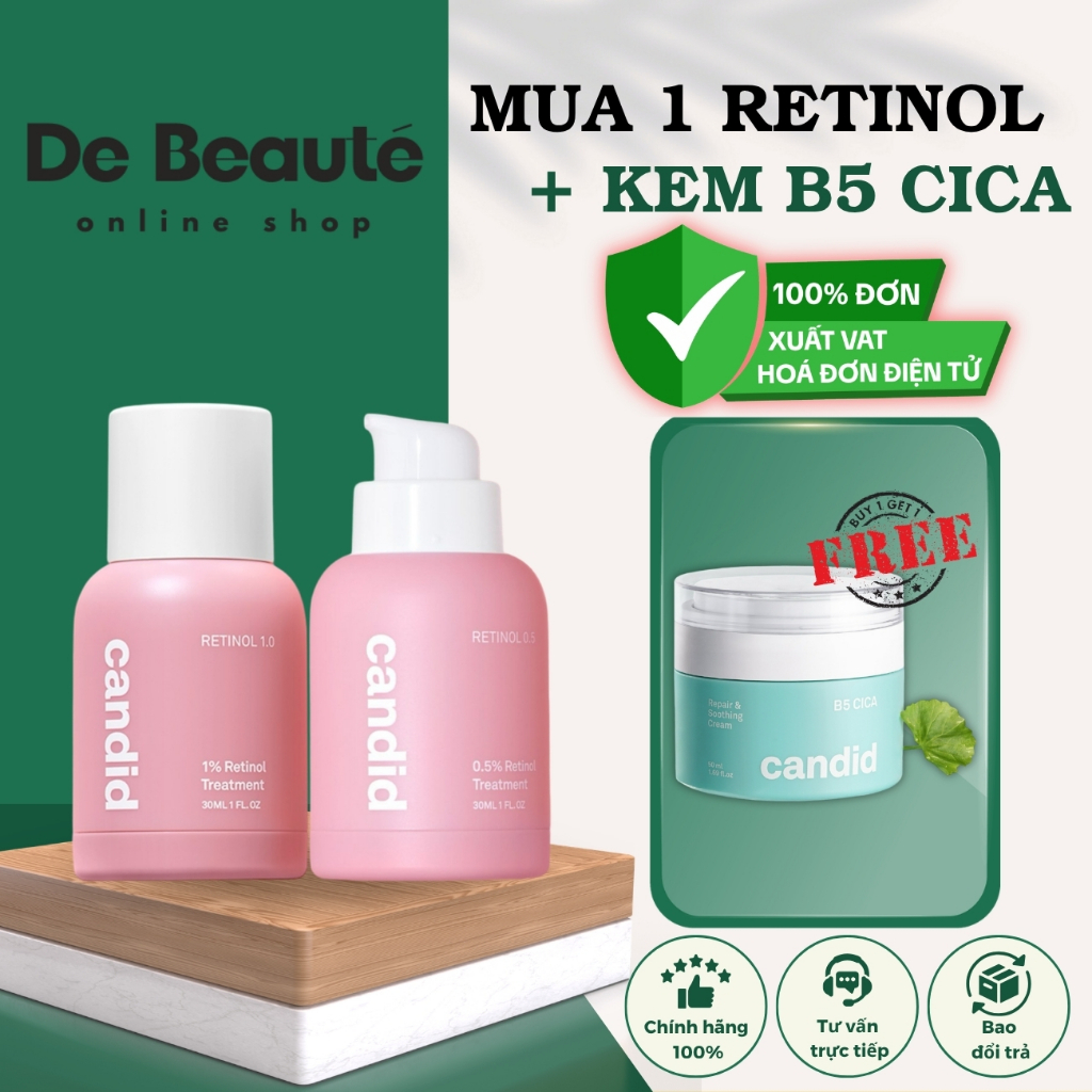 [CANDID MUA RETINOL TẶNG KEM B5 50ML] Combo Trẻ Hóa, Làm Sáng Và Phục Hồi Da Candid Retinol 0.5/1.0 