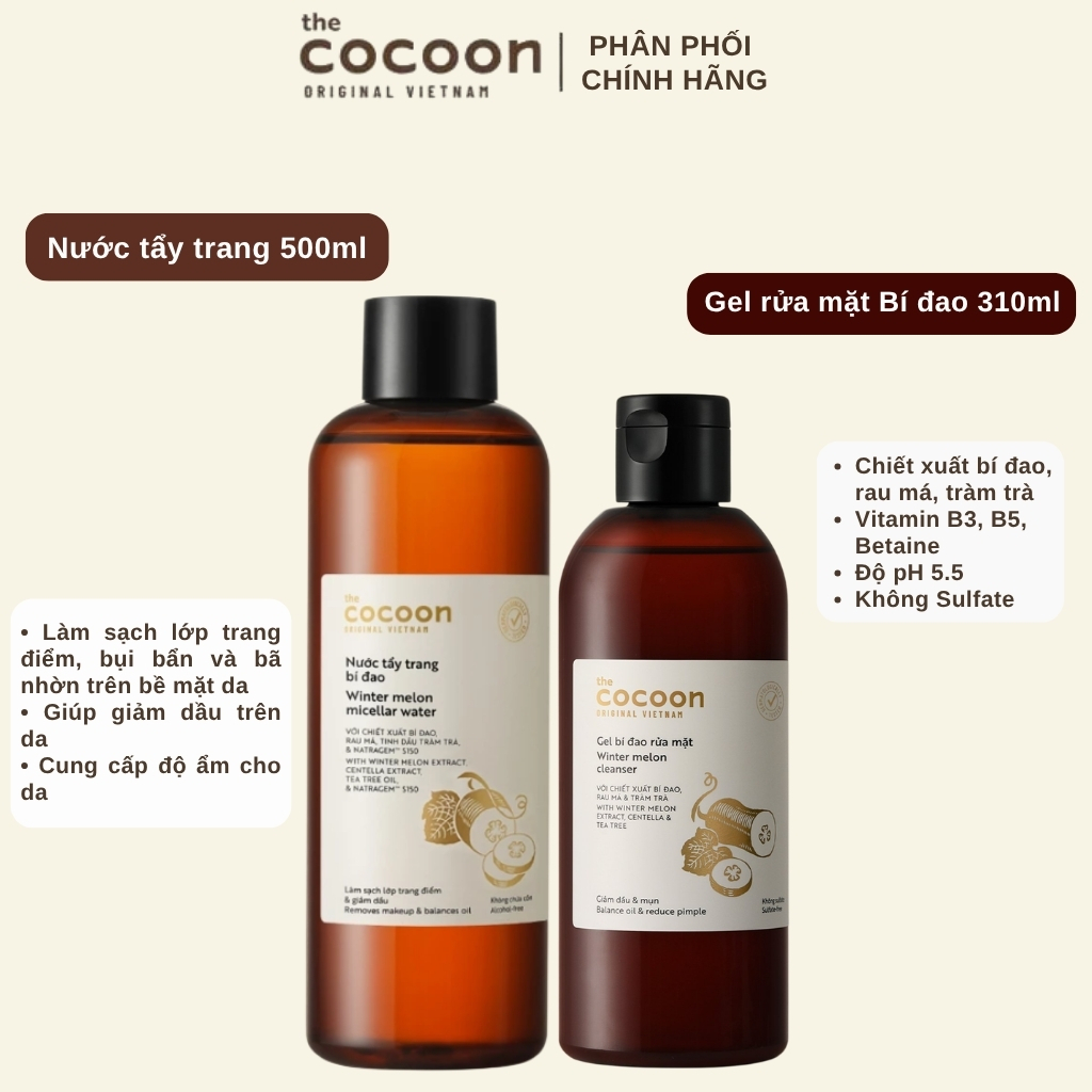 [SVIP DEAL] Combo Cocoon Bí đao Gel rửa mặt Winter Melon Cleanser 310ml & NTT Winter Melon Micellar 