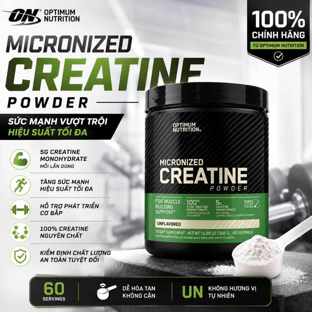Optimum Nutrition Micronized Creatine Monohydrate Powder, Unflavored, 120 Servings, 300 Grams
