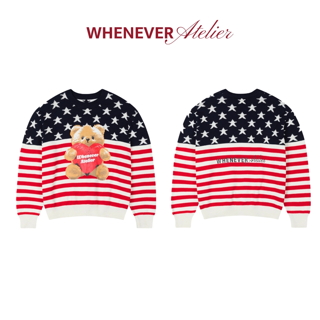 Whenever - Áo Sweater Whenever Atelier Basic Star Bear Sweater Form Boxy Unisex Vải 10% Cotton Dệt D