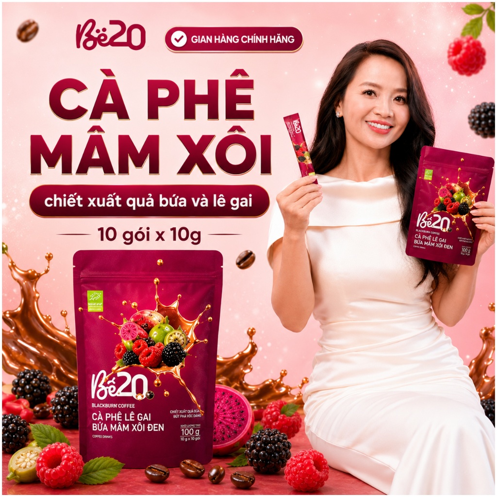 [Mới] 1 Túi Cà Phê Be20 Vị Lê Gai Bứa Mâm Xôi Đen, Cà Phê Be20 Vị Mâm Xôi Hòa Tan Túi Zip 10 Gói x 1