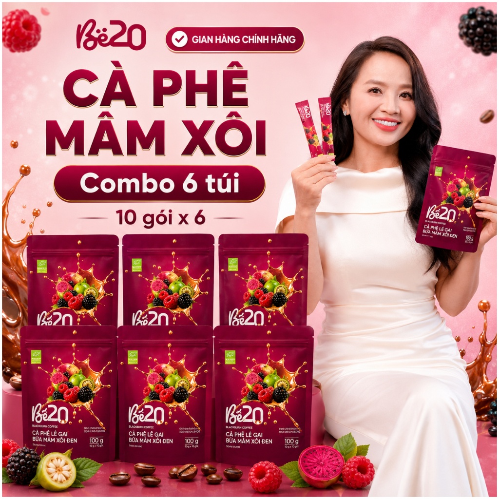 [Combo] 6 Túi Cà Phê Be20 Vị Lê Gai Bứa Mâm Xôi Đen, Cà Phê Be20 Vị Mâm Xôi Hòa Tan Túi Zip Mới 10 G
