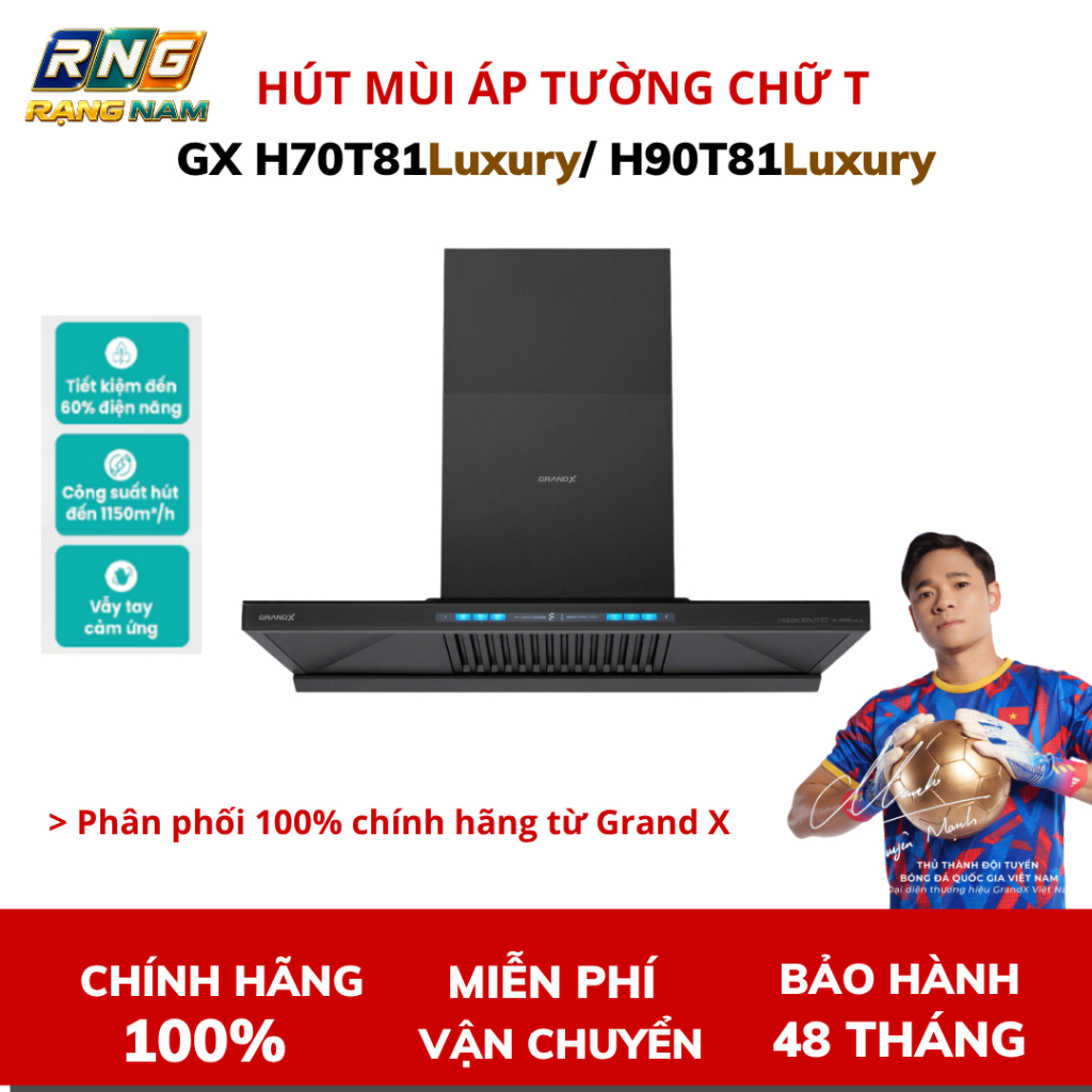[Mới 2026] Hút mùi chữ T GrandX GX H70T81Luxury/ H90T81Luxury Tiết Kiệm 50% Điện Năng Giảm Độ Ồn 60%