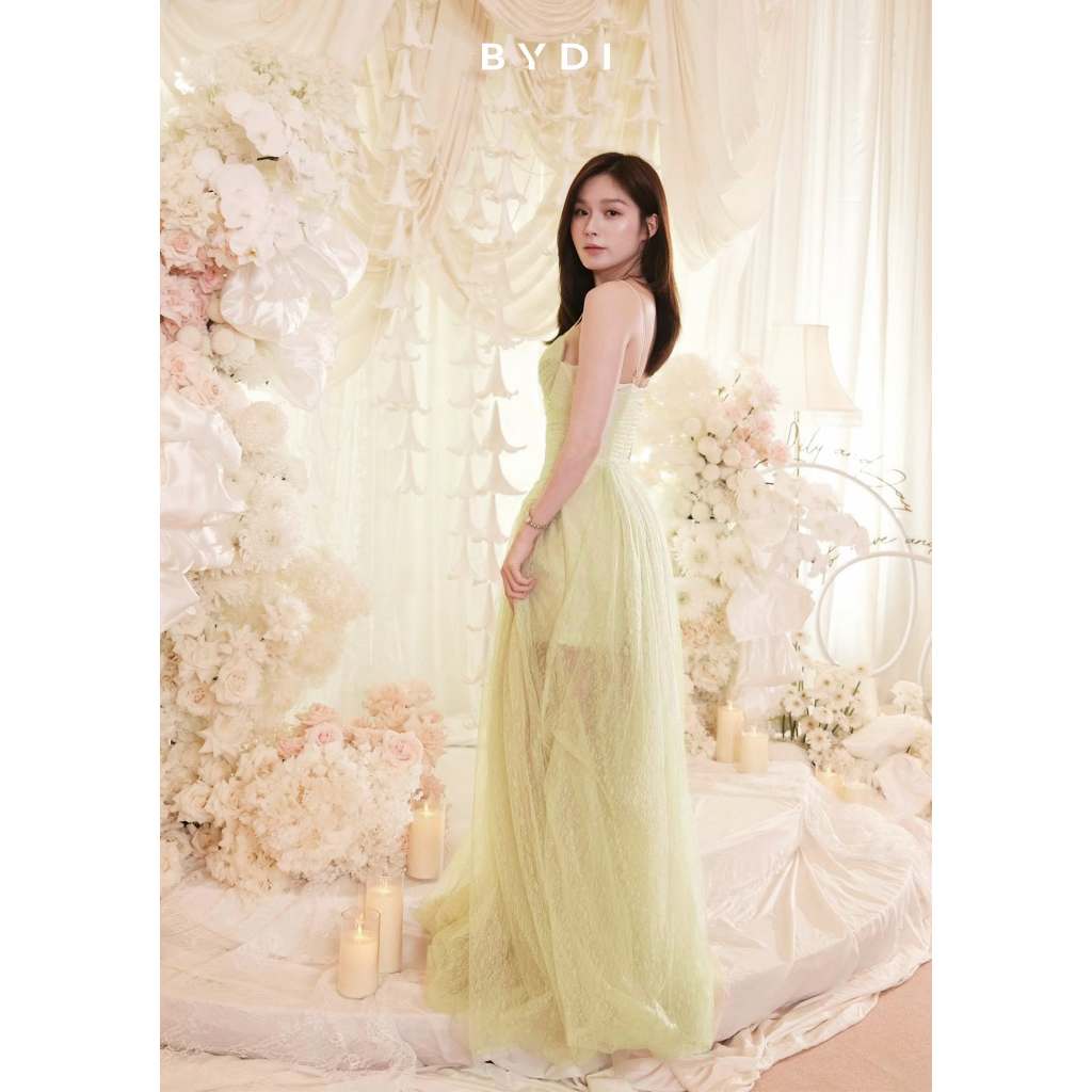 [BYDI DESIGN] Mozza Dress | Đầm Hai Dây Dáng Dài Lưới Tơ Xanh Bơ Sang Trọng Trang Nhã
