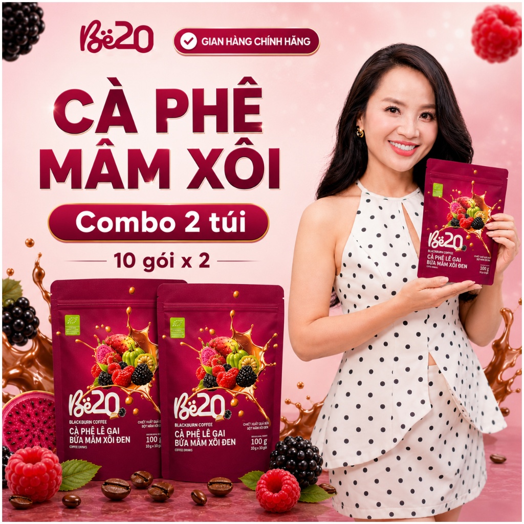 [Bán chạy] 2 Túi Cà Phê Be20 Vị Lê Gai Bứa Mâm Xôi Đen, Cà Phê Be20 Vị Mâm Xôi Hòa Tan Túi Zip Mới 1