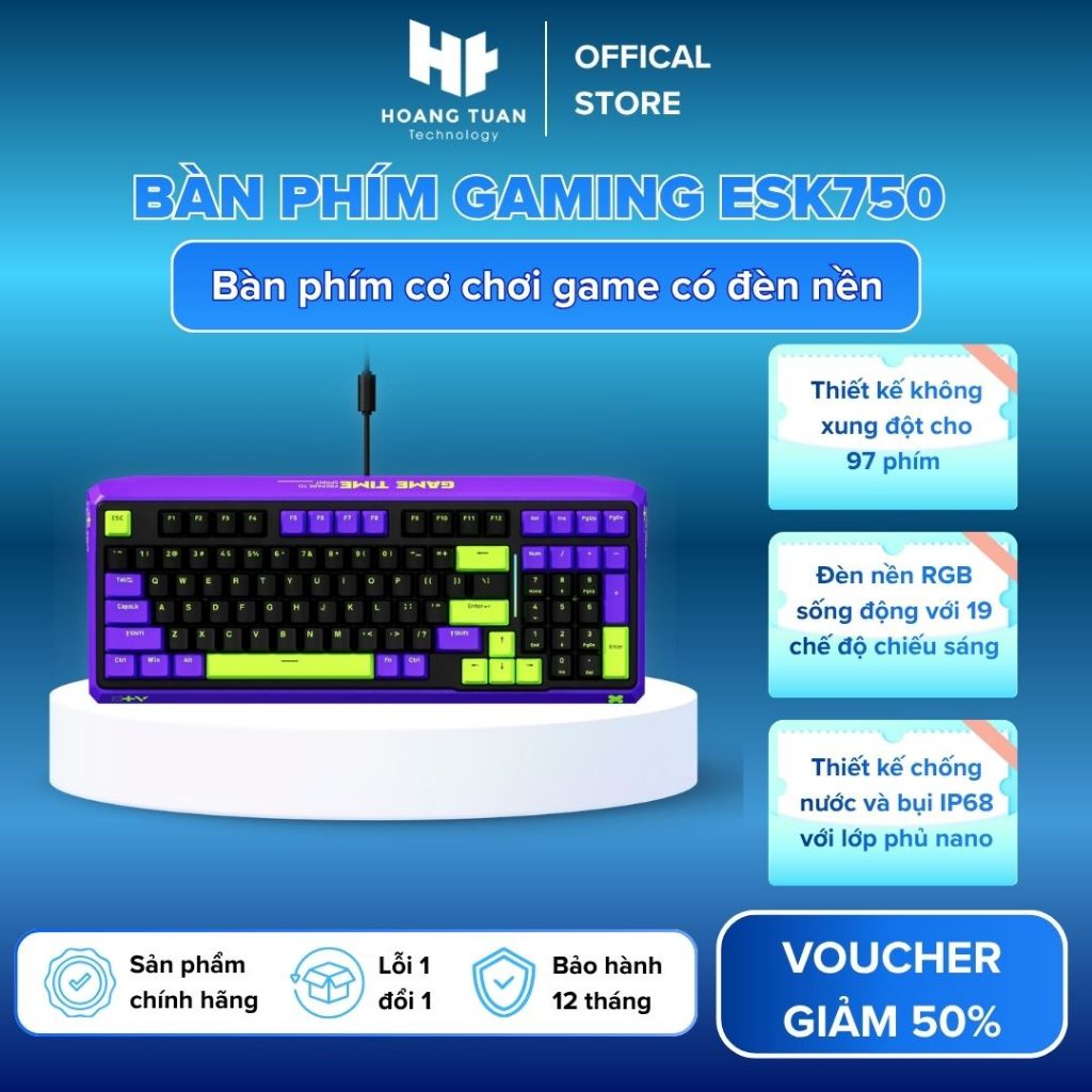 Bàn phím Gaming ESK750-98 Switch quang học IR (Blue feeling), bền 100 triệu lần chống nước & bụi IP6