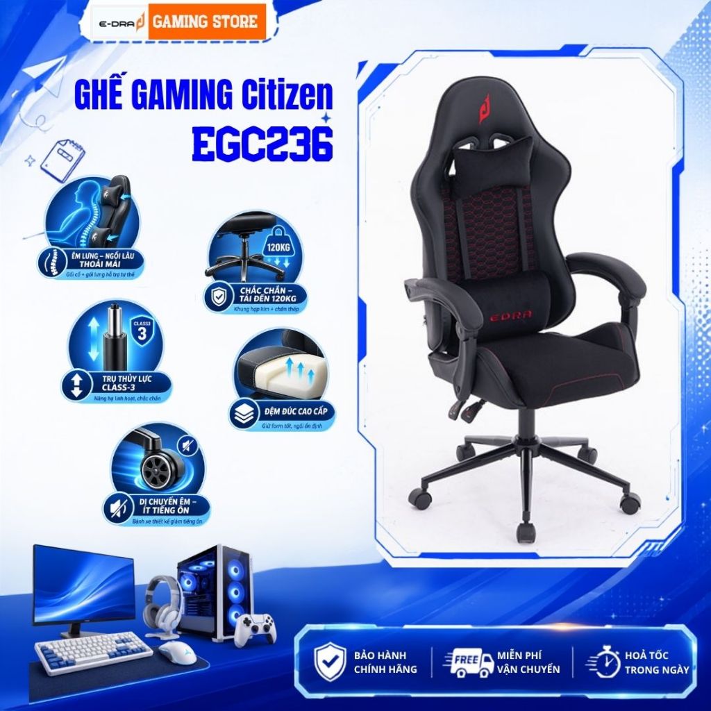 Ghế game EDRA New Citizen EGC236 cao cấp khung thép, da PU chịu tải 120kg* Bảo hành chính hãng