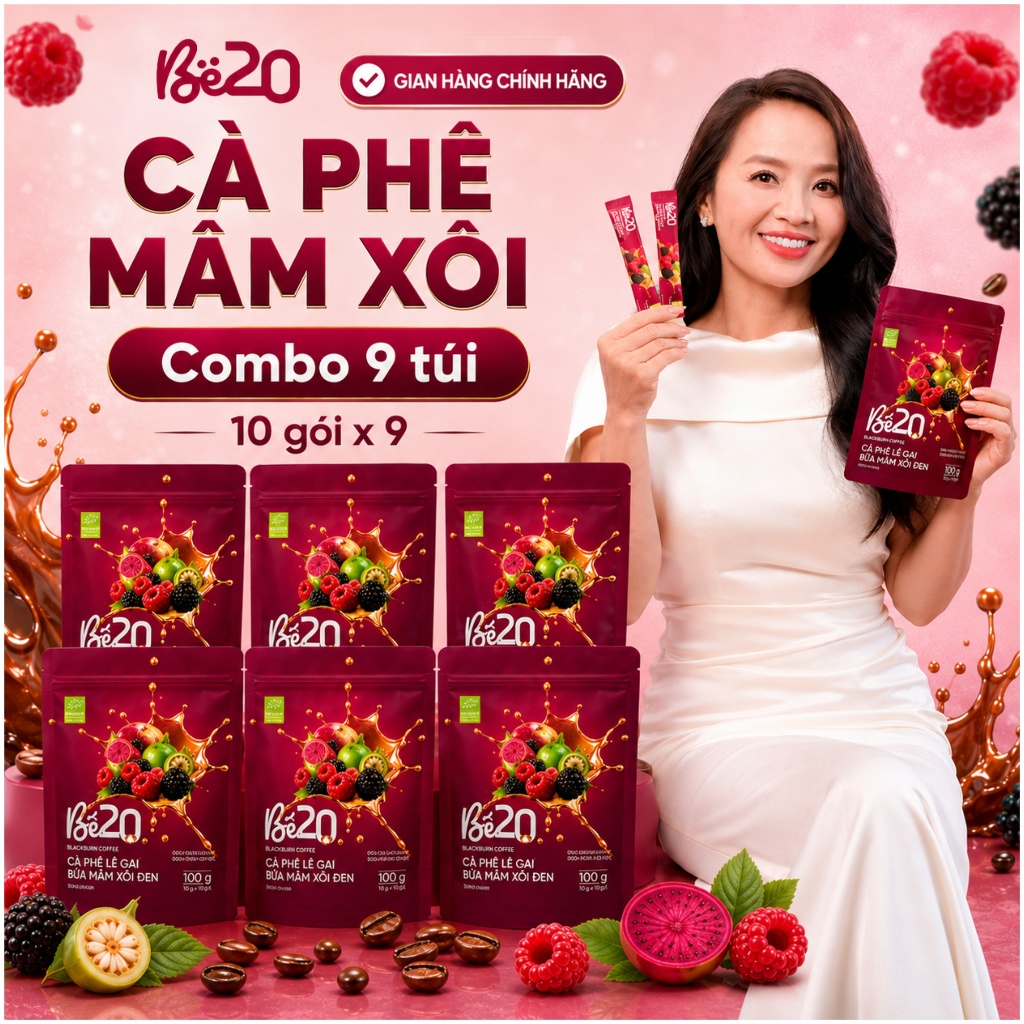 [Mới] 9 Túi Cà Phê Be20 Vị Lê Gai Bứa Mâm Xôi Đen, Cà Phê Be20 Vị Mâm Xôi Hòa Tan Túi Zip 10 Gói x 1