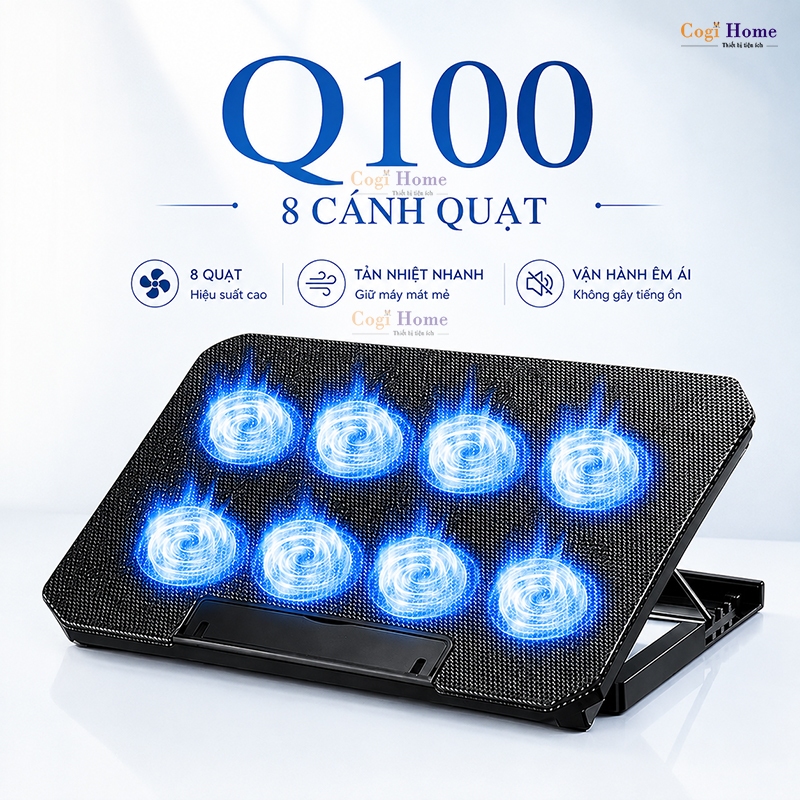 Đế Tản Nhiệt Laptop Gaming - Q100 Pro Có Quạt Làm Mát Điều Chỉnh Độ Cao Tùy Ý