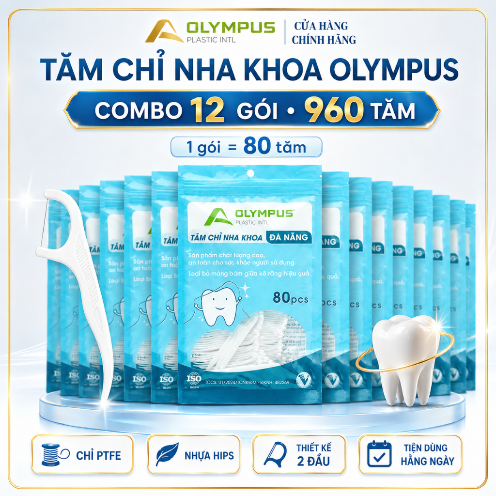 COMBO 12 GÓI TĂM CHỈ NHA KHOA OLYMPUS 960 TĂM CHĂM SÓC RĂNG MIỆNG LÀM SẠCH KẼ CHÂN RĂNG Tamnhakhoa
