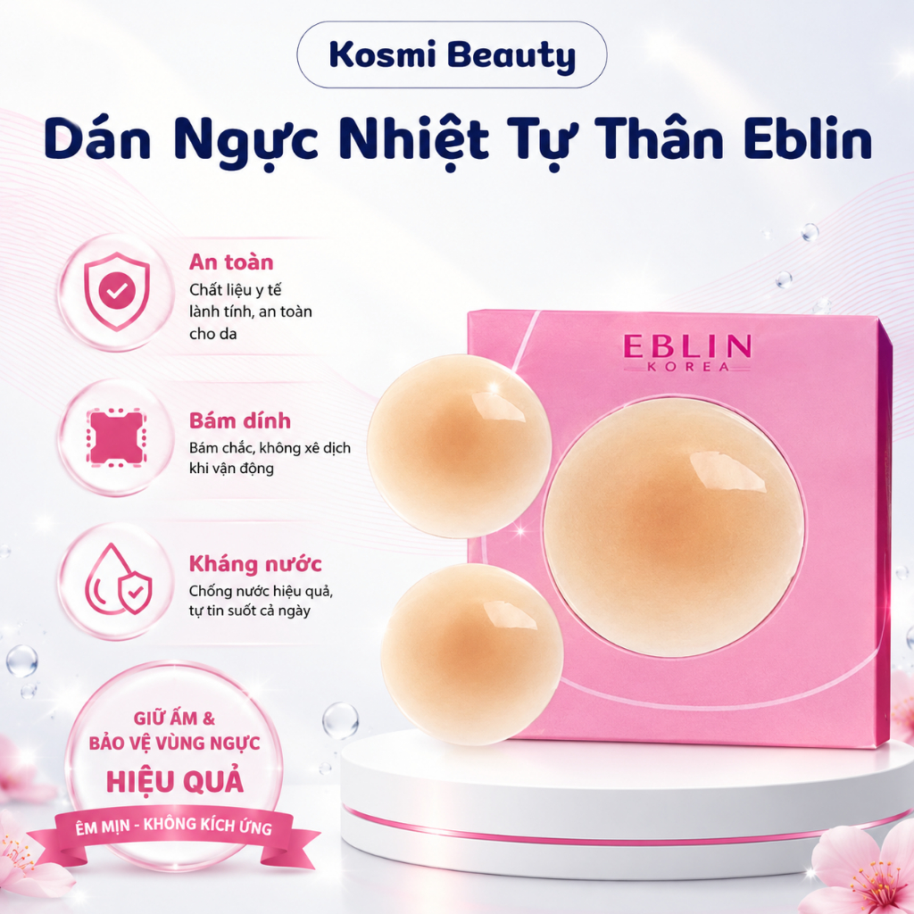 Miếng Dán Ngực Silicon Nhiệt Tự Thân EBLIN Siêu Dính Hộp 3 Cặp Dán Ngực EBLIN Siêu Mỏng Tái Sử Dụng 