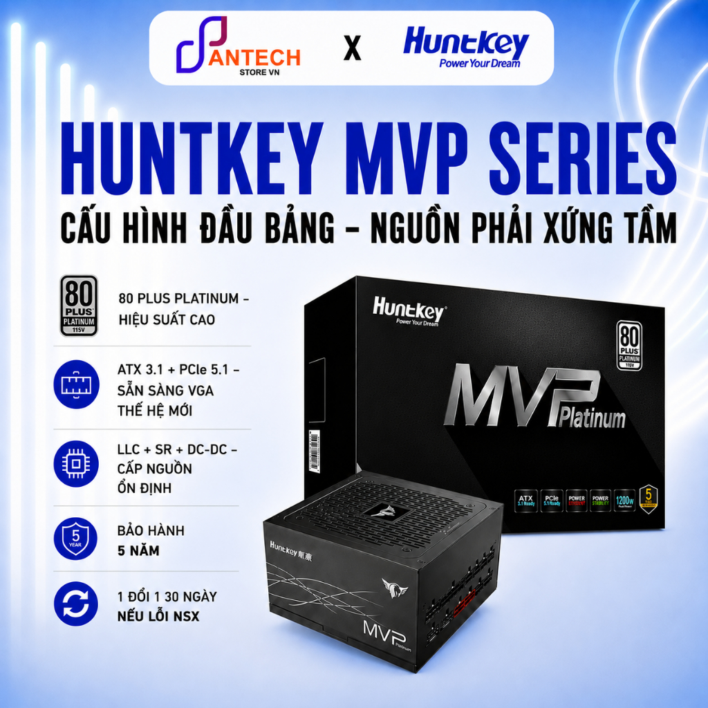 Nguồn Máy Tính Huntkey MVP 1000W 1200W 80 Plus Platinum Full Modular ATX 3.1 Gaming PSU - BH 5 Năm