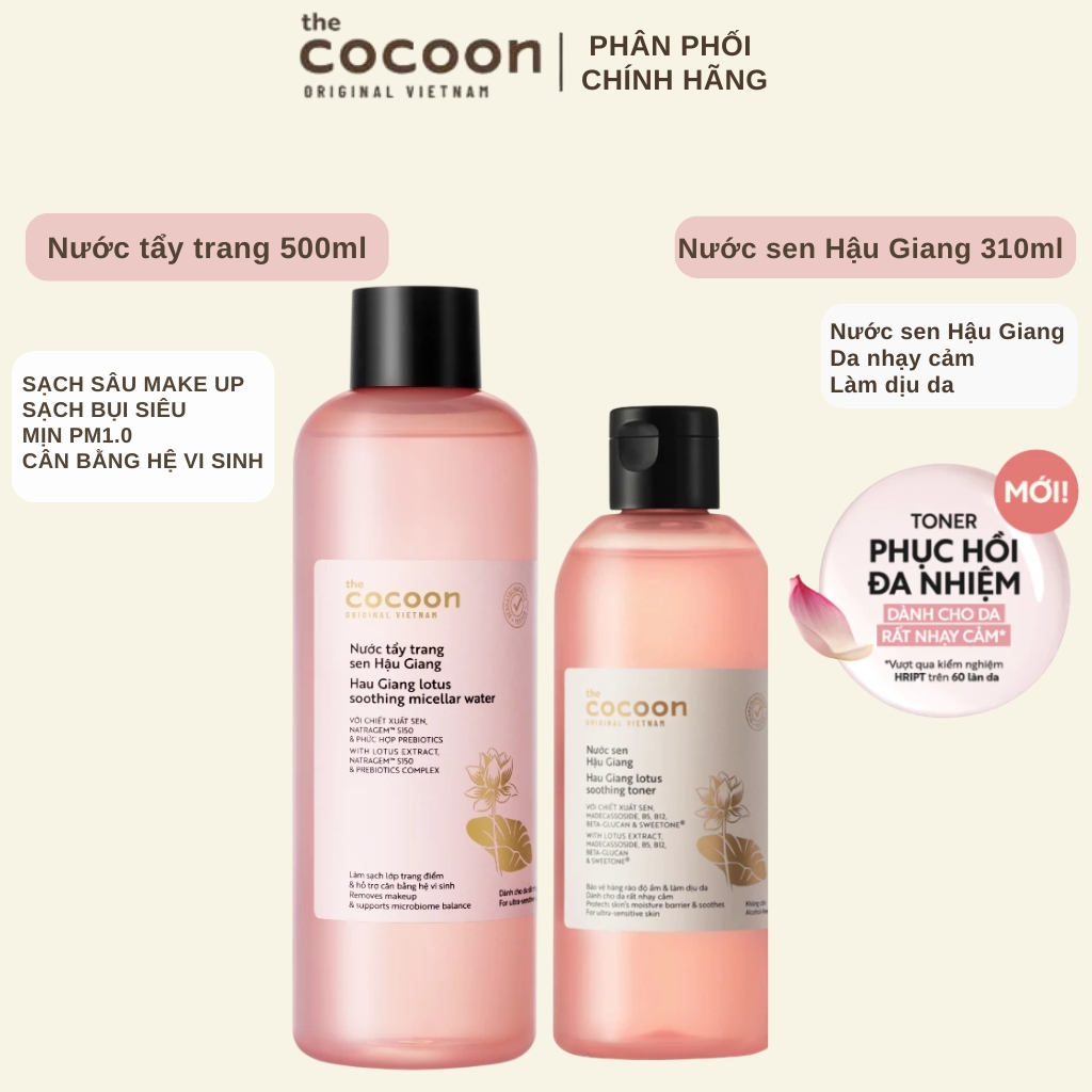 [SVIP DEAL] Combo Cocoon NTT Hau Giang Lotus Soothing Micellar Water 500ml & Toner Lotus Soothing To