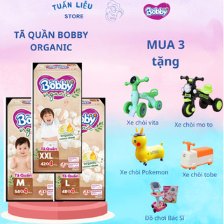 (COMBO 3 GÓI KÈM QUÀ)Tã Bỉm Quần Bobby Organic day/Sleep Well – Cotton Hữu Cơ, Thoáng Khí,Chống Tràn