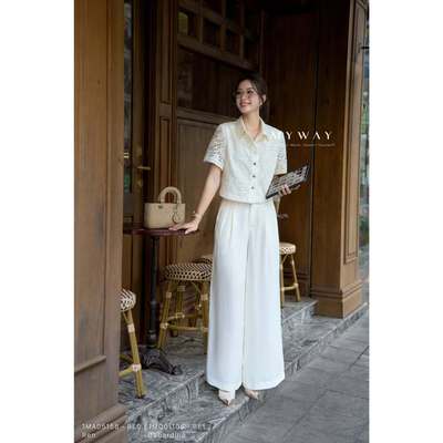 Set Áo Sơ Mi Ren Quần Suông Công Sở Nữ MY WAY Sang Chảnh Cao Cấp 1MA05158 1MQ01108 be1