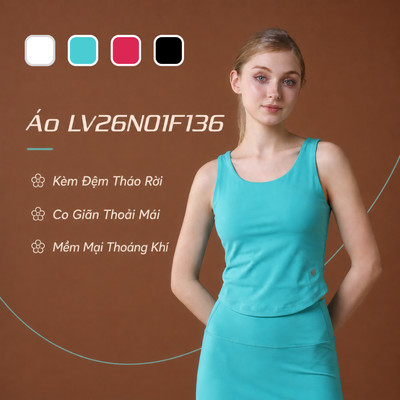 Áo Croptop Nữ Livan LV26N01F136 Xẻ, Áo Ba Lỗ Nữ Kèm Đệm Chơi Tennis, Pickle Ball, Co Giãn Mềm Mịn Thoải Mái Vận Động