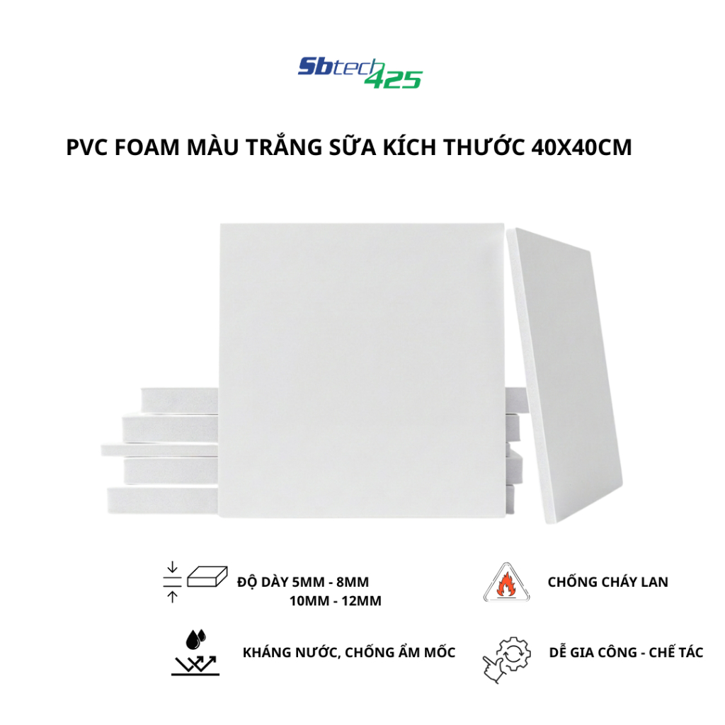 [40x40cm] Tấm nhựa pvc foam cứng màu trắng sữa kích thước 40x40cm nhiều độ dày