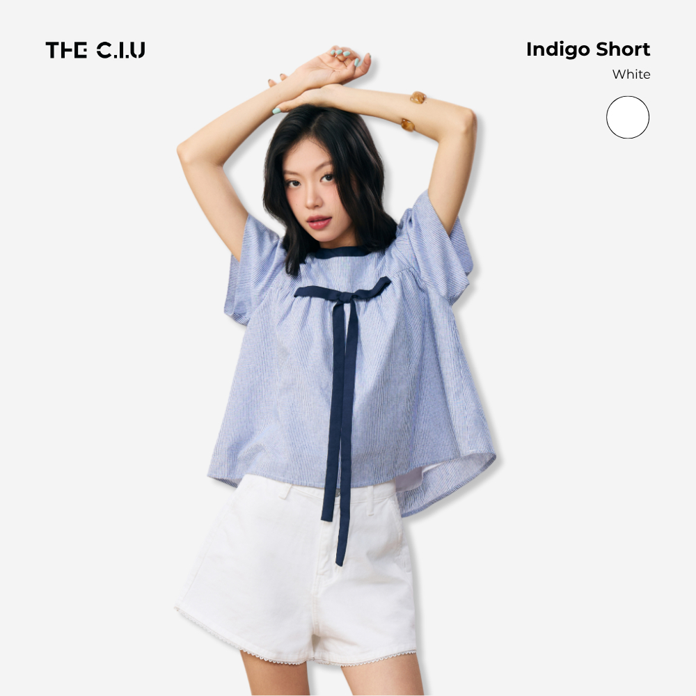 Quần short nữ jeans ống rộng cạp cao phối ren THE C.I.U - Indigo Short - MN07