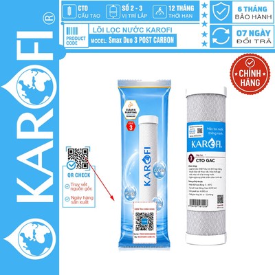 [CHÍNH HÃNG 100%] Lõi lọc nước Karofi số 2/3 -  Smax Duo 3 Post Carbon, CÓ TEM KÍCH HOẠT BẢO HÀNH CHÍNH HÃNG