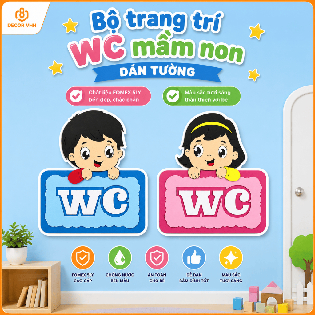 (NEW) Nhà Vệ Sinh - Bộ trang trí WC mầm non trang trí lớp học nhiều mẫu lựa chọn chất liệu decal/fom