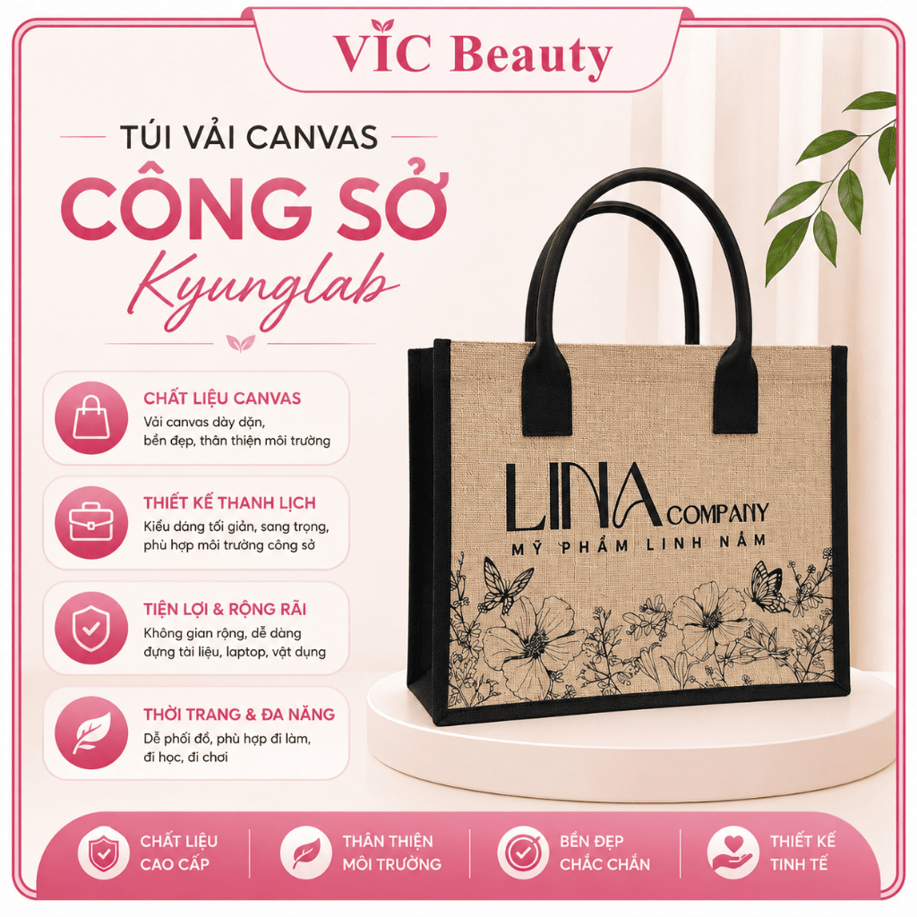 Túi cói Kyunglab túi vải canvas Kyunglab túi vải đựng đồ có khóa kéo Túi xách vải nữ tote Louvcell đ