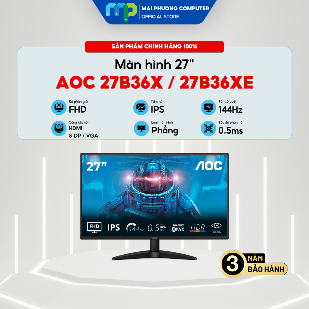 Màn hình AOC 27B36X / 27B36XE - 27" - IPS - 144HZ - 0.5ms - Bảo hành 36 tháng