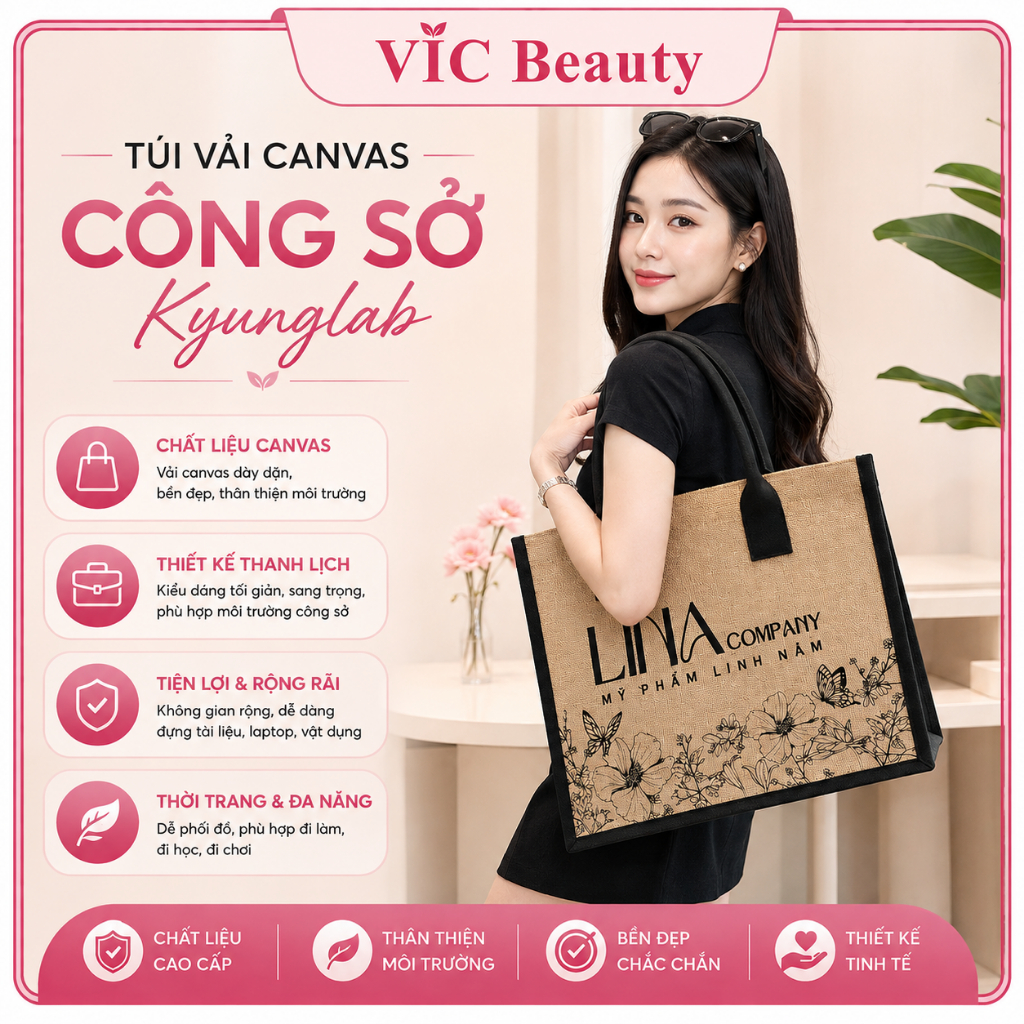 Túi Kyunglab Túi xách vải canvas túi cói Kyunglab túi tote vải đựng đồ đựng quần áo có khóa kéo đi b