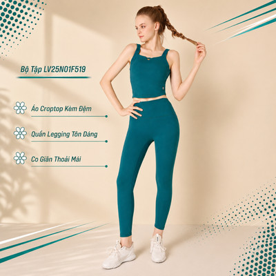 Đồ Tập Gym Yoga Nữ Livan LV25N01F519 Áo Bra Cổ Vuông Kèm Đệm & Quần Legging 7/8 Co Giãn Mềm Mại Thoải Mái Vận Động