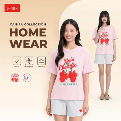Bộ mặc nhà nữ cổ tròn ngắn tay chất liệu cotton mềm mịn CANIFA 6LS26S002