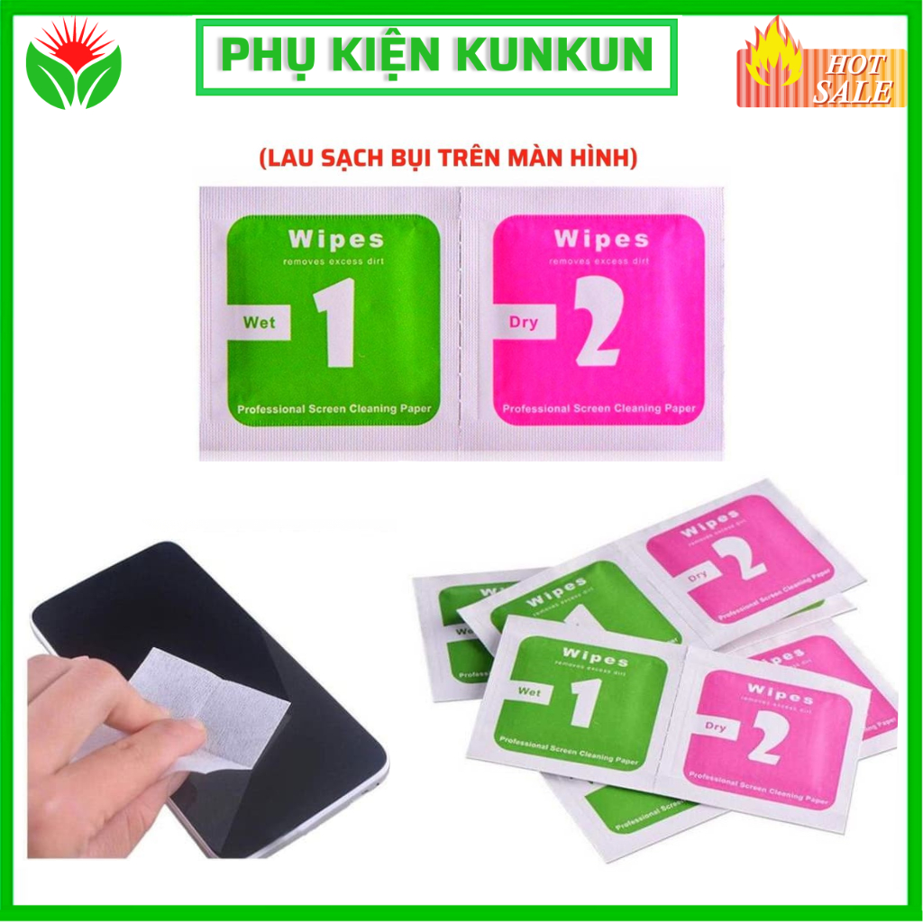 Khăn lau 1 và 2 mếng lau vệ sinh màn hình điện thoại - Vip 2T7
