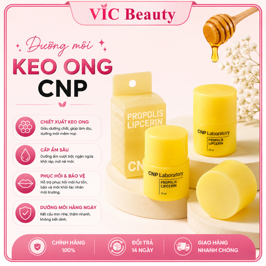 Dưỡng Môi CNP Son Dưỡng Ẩm Lipcerin, Mặt Nạ Dưỡng Môi Keo Ong CNP Laboratory Propolis 15ml