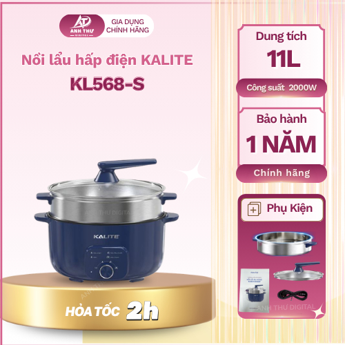 [HÀNG CHÍNH HÃNG] Nồi lẩu hấp điện đa năng 2 tầng Kalite KL568-S, Tổng dung tích 11 Lít, Công suất 2