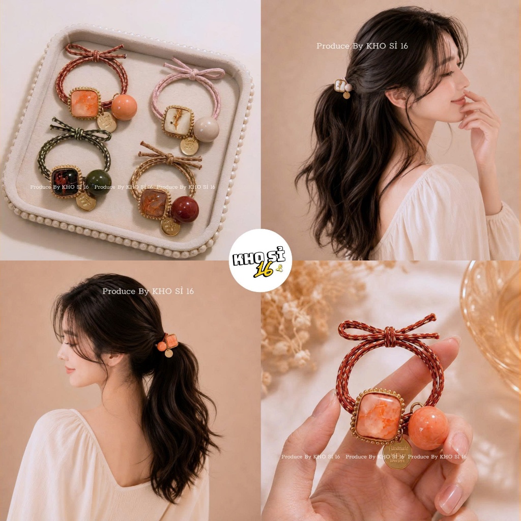 Thun Cột Tóc Hạt Đa Giác Màu Xinh Xắn, Dây Cột Tóc Co Giãn Nhiều Sợi Thanh Lịch Cho Nữ_Khosi16
