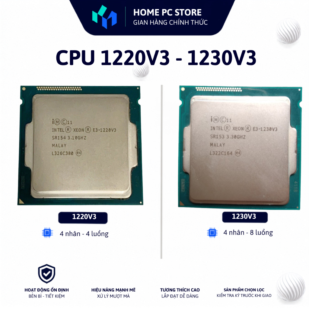 CHIP, CPU Intel xeon 1220V3, 1230V3 - Bảo Hành 2 Tuần 1 Đổi 1