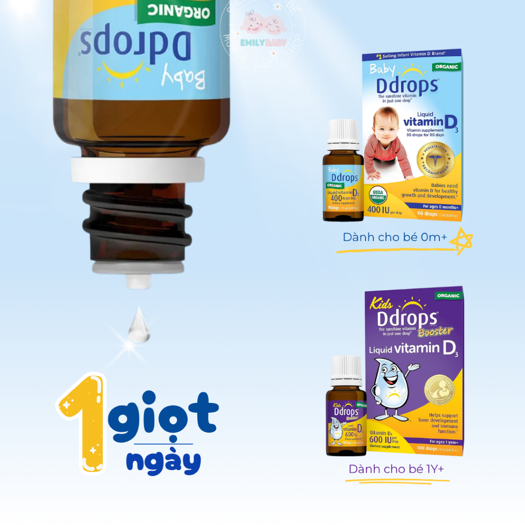 Vitamin D3 Baby Ddrops Mỹ cho bé 0-2 tuổi