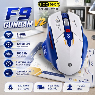 Chuột không dây bluetooth gaming SIDOTECH INPHIC F9 v2 GUNDAM pin sạc 6 nút có app laptop máy tính