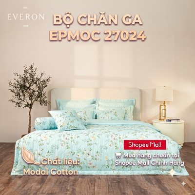 [EVERON] Bộ chăn ga EPMOC 27024 Dawn - Họa tiết hoa nền xanh