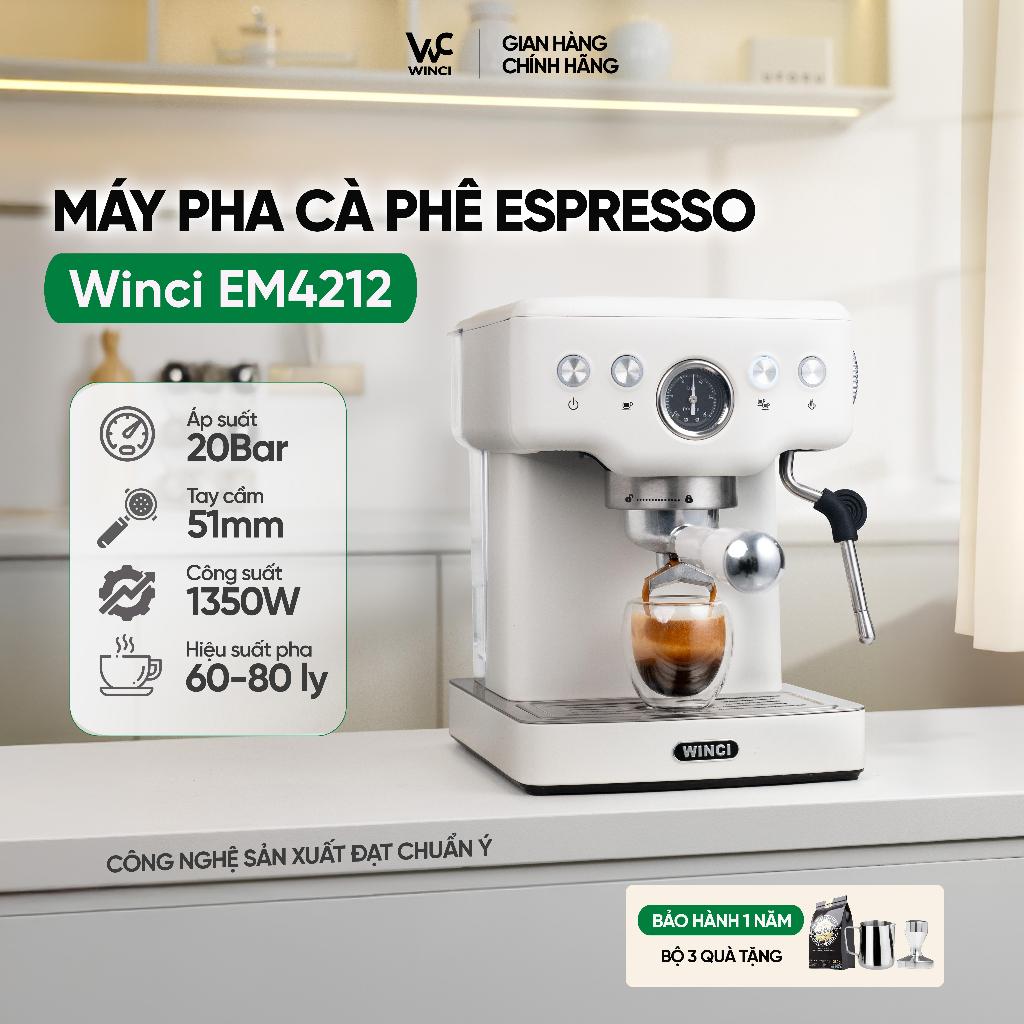 [TẶNG 3 MÓN] - Máy pha cà phê Espresso Winci EM4212, áp suất 20 Bar, tay cầm 51mm, công suất 1350W, 