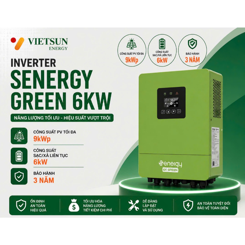 INVERTER HYBRID SENERGY 6KW SE 6K GREEN - 4KW – GIẢI PHÁP ĐIỆN MẶT TRỜI LƯU TRỮ THÔNG MINH