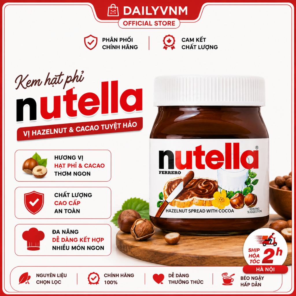 Mứt Socola Kem Hạt Dẻ Nutella Đức Phết Bánh Mì Chính Hãng Giá Tốt