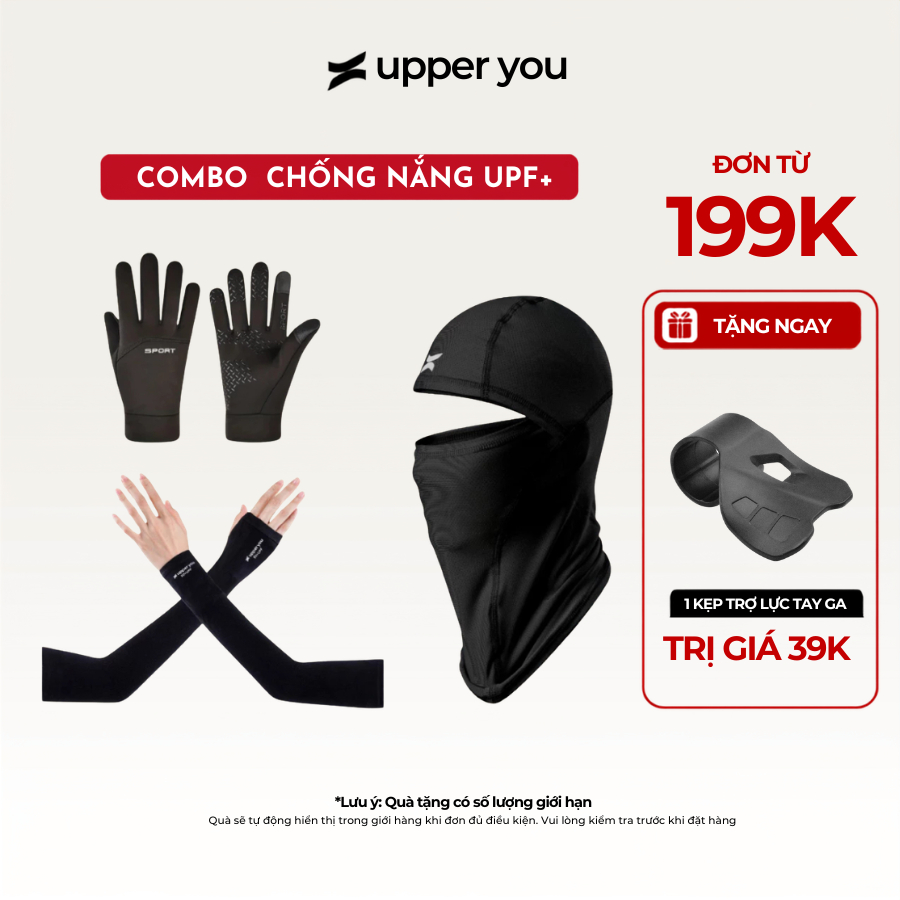 [TẶNG QUÀ ĐƠN 199K] Combo Chống Nắng Nam UPPER YOU Khăn Trùm Fullface, Mũ Lưỡi Trai, Găng Tay Chống 